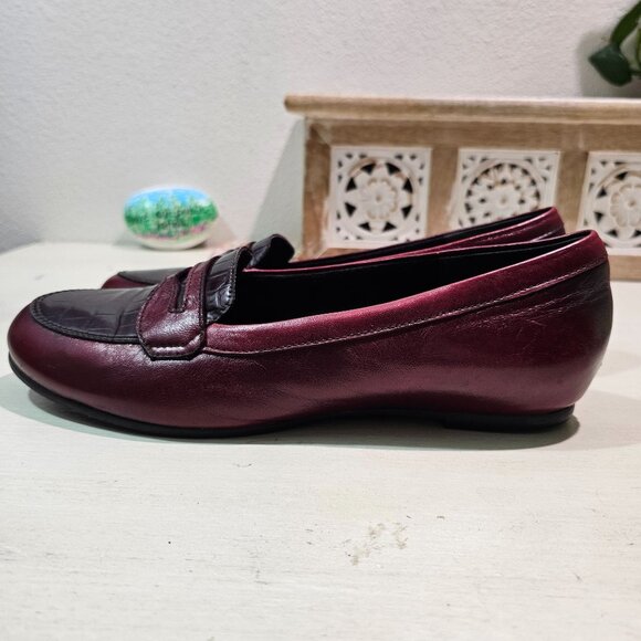 MUNRO Womens Sz 9.5M Burgundy Leather Crocodile Penny Loafer Shoes Preppy Work - Picture 3 of 12